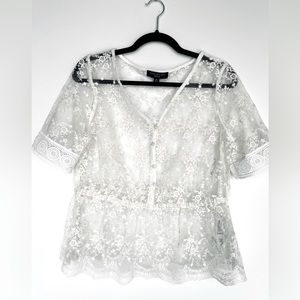 ASOS Lace synched waist white floral bohemian blouse size M